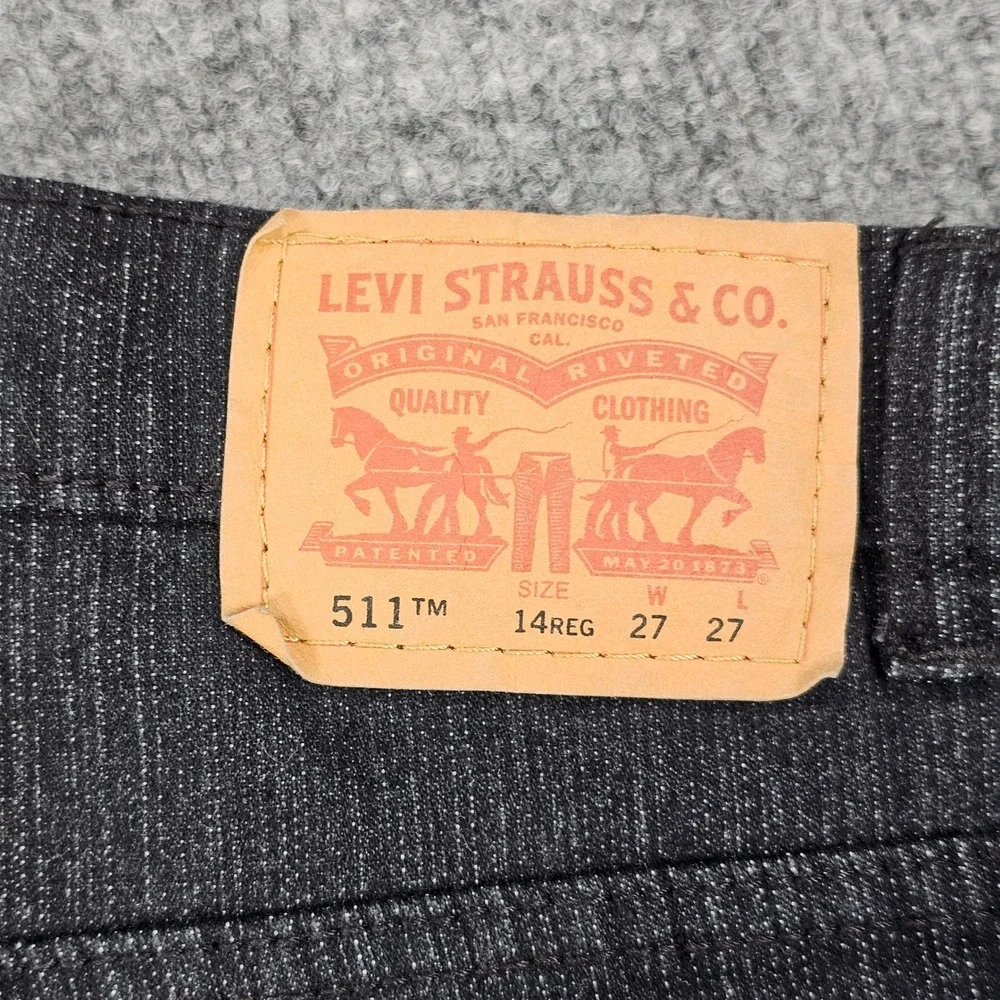 Levi's 511 Slim Fit Jeans Boys Size 14 Regular 27x27 Black Slub Denim